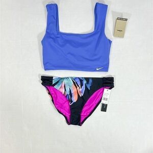 Nike Swim NWT Sz L Pacific Blue Fitted Crop Top & La Blanca Sz L Prism Palm Butt